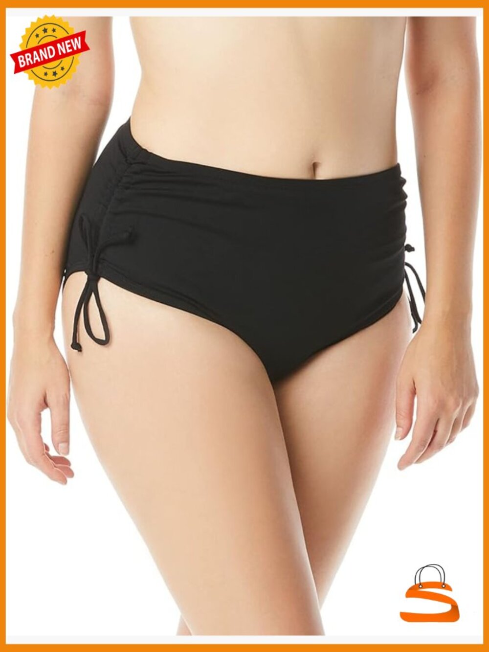High Waist Adjustable Side Tie Bikini Bottom, Size 8, Nylon Blend, Upf 50+